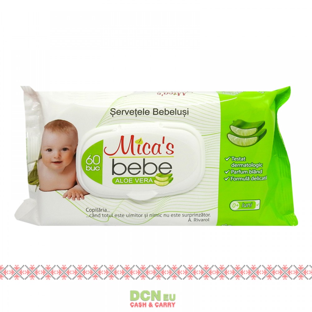 MICAS SERVETELE UMEDE BEBELUSI CU CAPAC 60BUC ALOE VERA